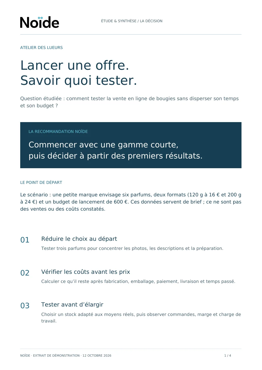 Première page de l’étude Noïde : la question de départ et trois recommandations expliquées